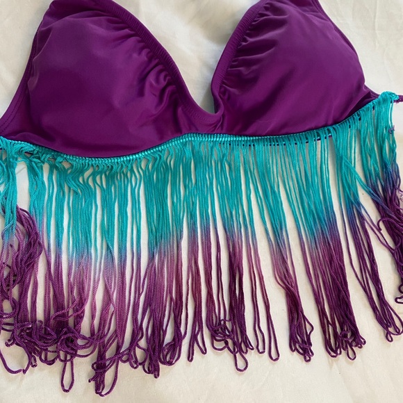 Bikini Lab purple and teal fringe bikini Sz M - Picture 2 of 3